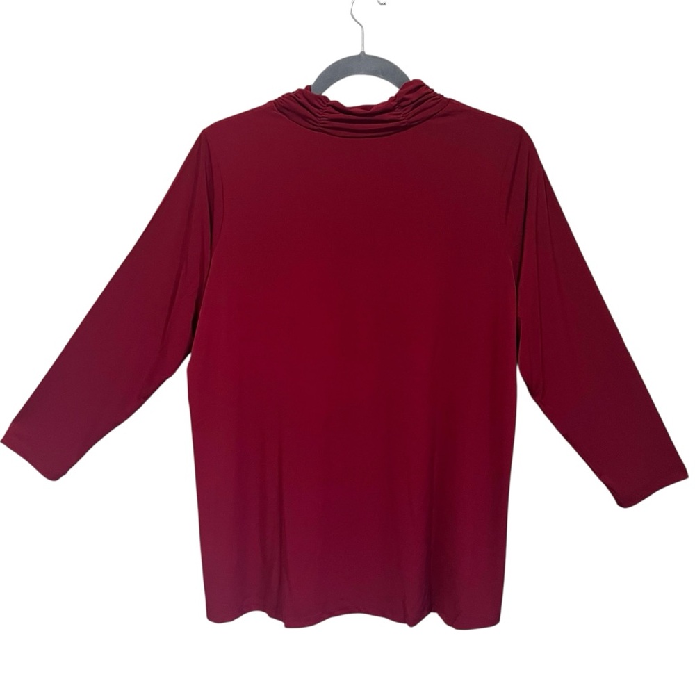 Susan Graver Red Ruched mock neck stretch Long sleeves Tunic top; Size 2x